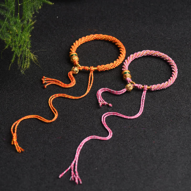 Handmade Tibetan Red String Luck Prayer Wheel Bracelet