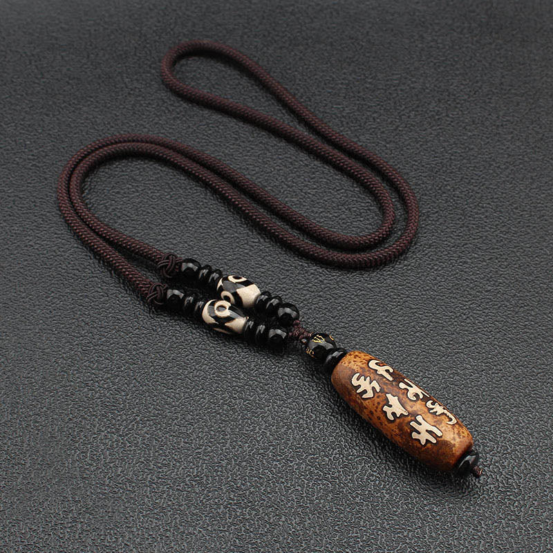 Om Mani Padme Hum Dzi Bead Necklace with Avalokitesvara Pattern
