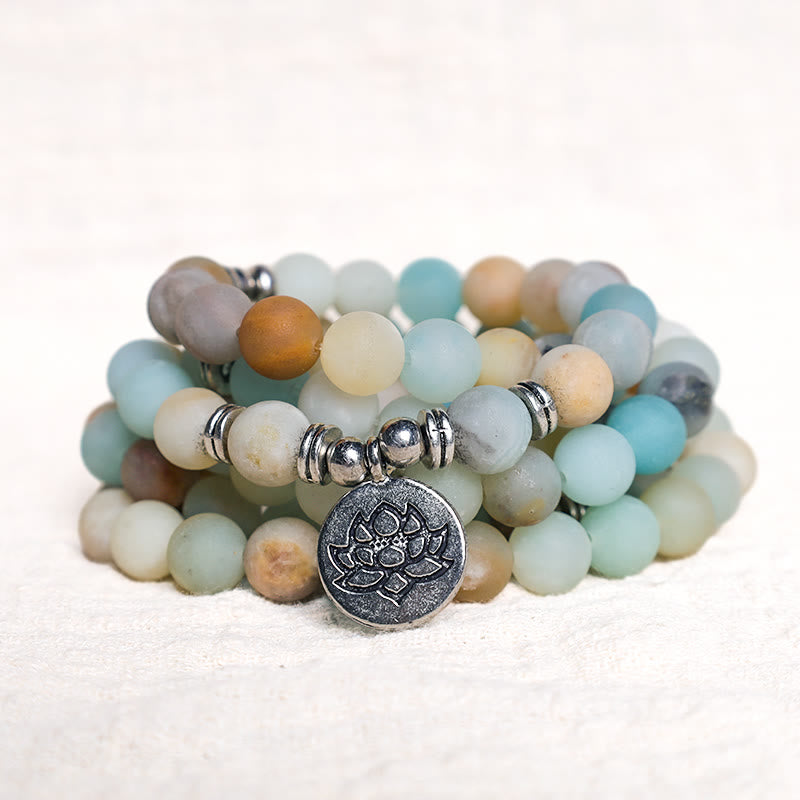 6mm Amazonite Stone Blessing Lotus Gemstone Mala