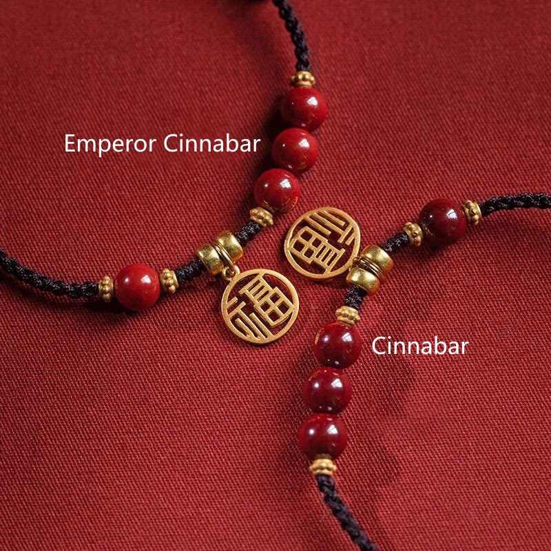 Cinnabar Fu Character Braided String Bracelet 14-19cm