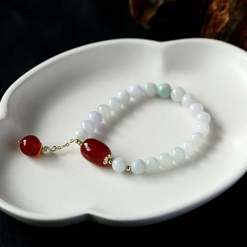 White Jade Protection Bracelet with Agate Beads 7.5mm
