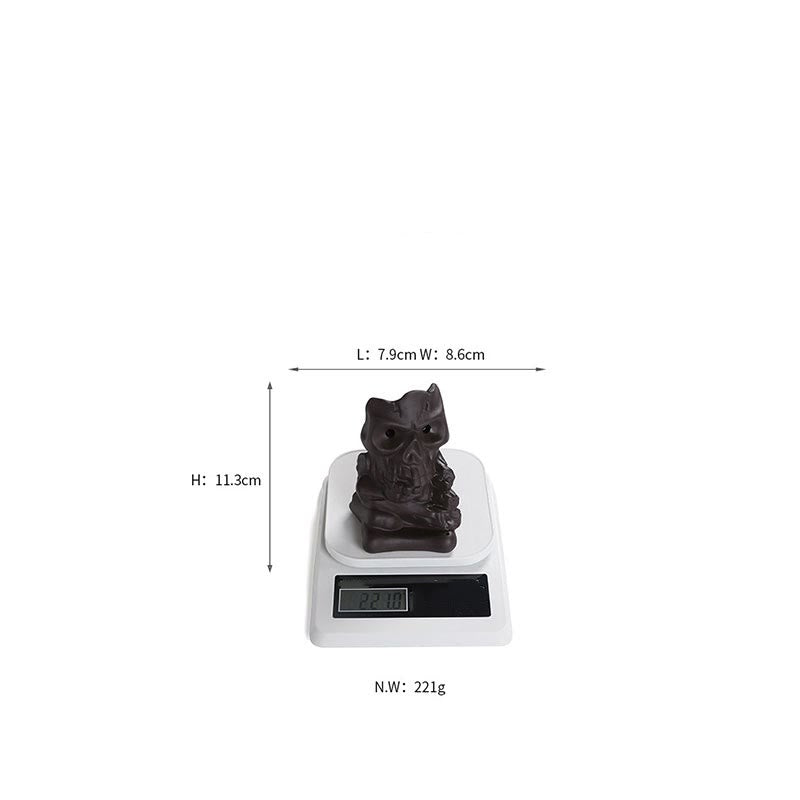 Halloween Skull Head Purple Clay Incense Burner 11.3cm
