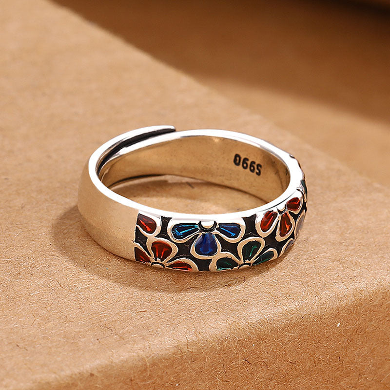 Adjustable Copper Spiritual Healing Ring with Plum Blossoms