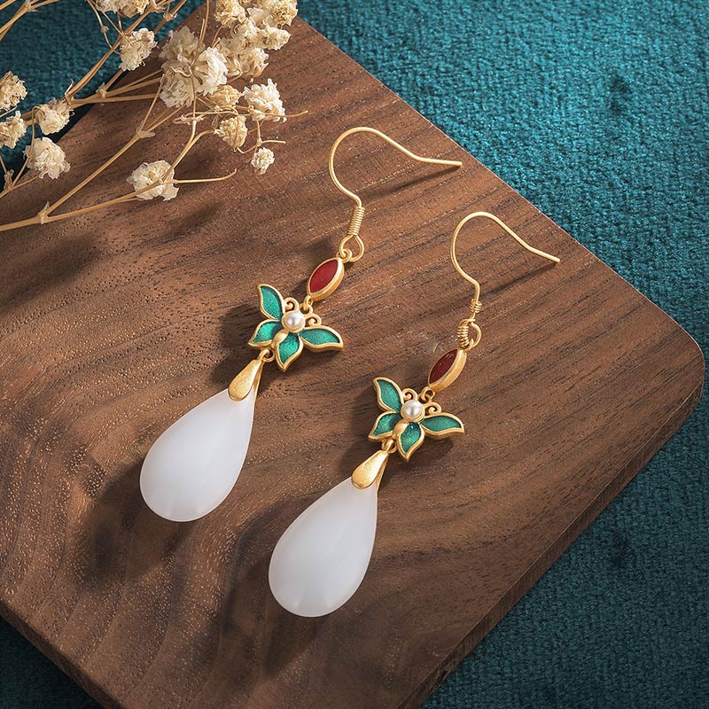 White Jade Luck Drop Earrings for Protection & Happiness