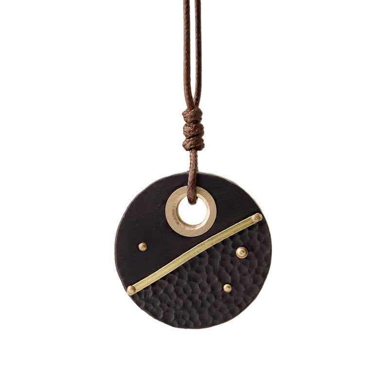 Unisex Ebony Wood Spiritual Necklace with Copper Pendant for Peace