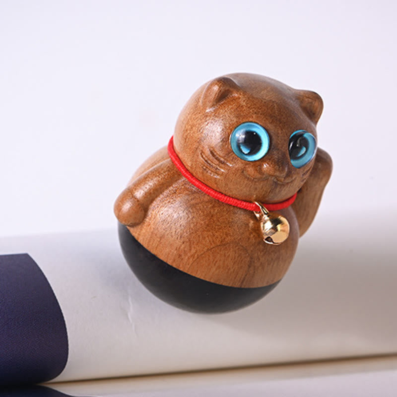 Phoebe Zhennan Wood Mini Lucky Cat Blessing Statue