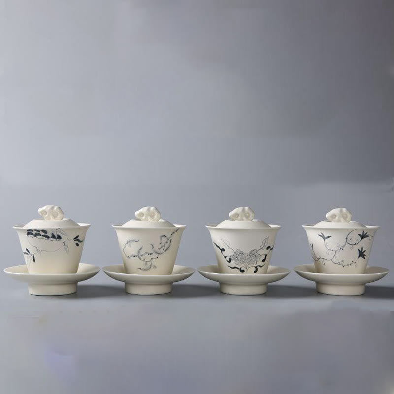 Hand Painted Ceramic Gaiwan Tea Cup With Lid 200ml | Zen Decor