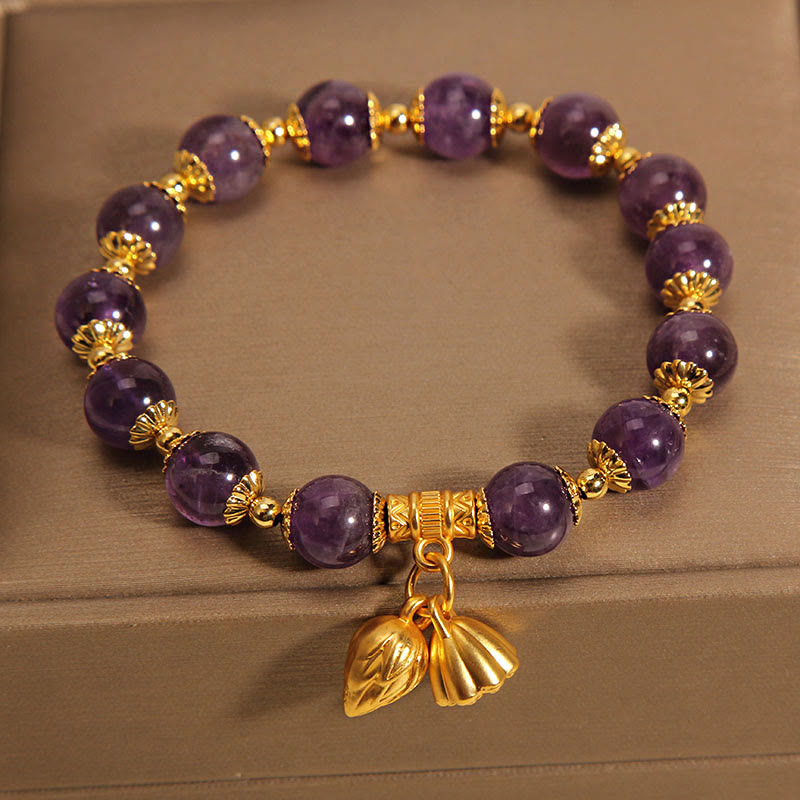 Natural Amethyst Healing Bracelet with Lotus for Spiritual Balance