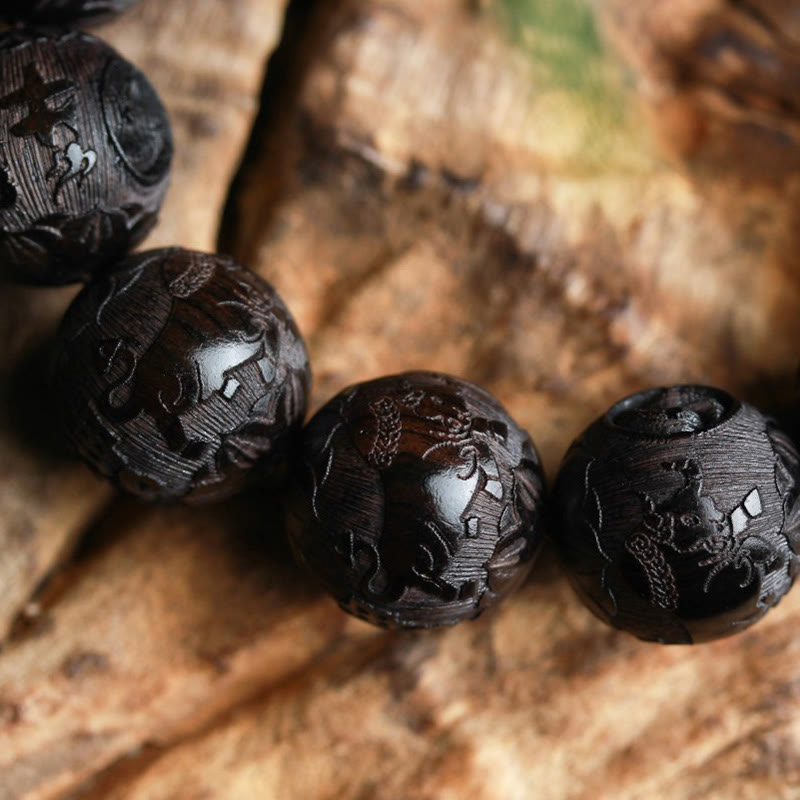 Ebony Wood Yin Yang Balance Bracelet 20mm Beads