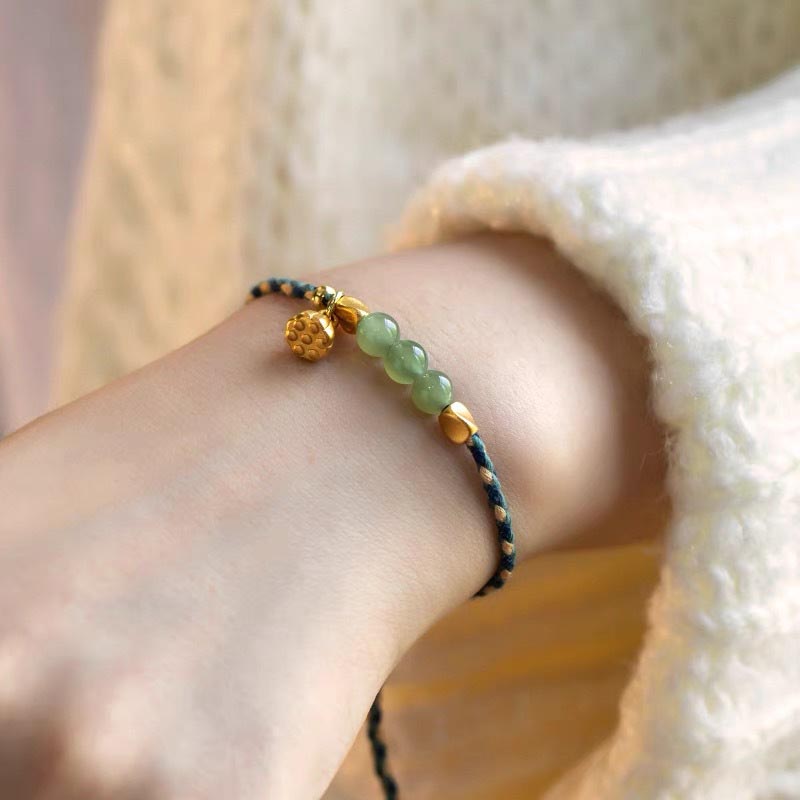 Handcrafted Hetian Jade Lotus Charm Bracelet 6mm