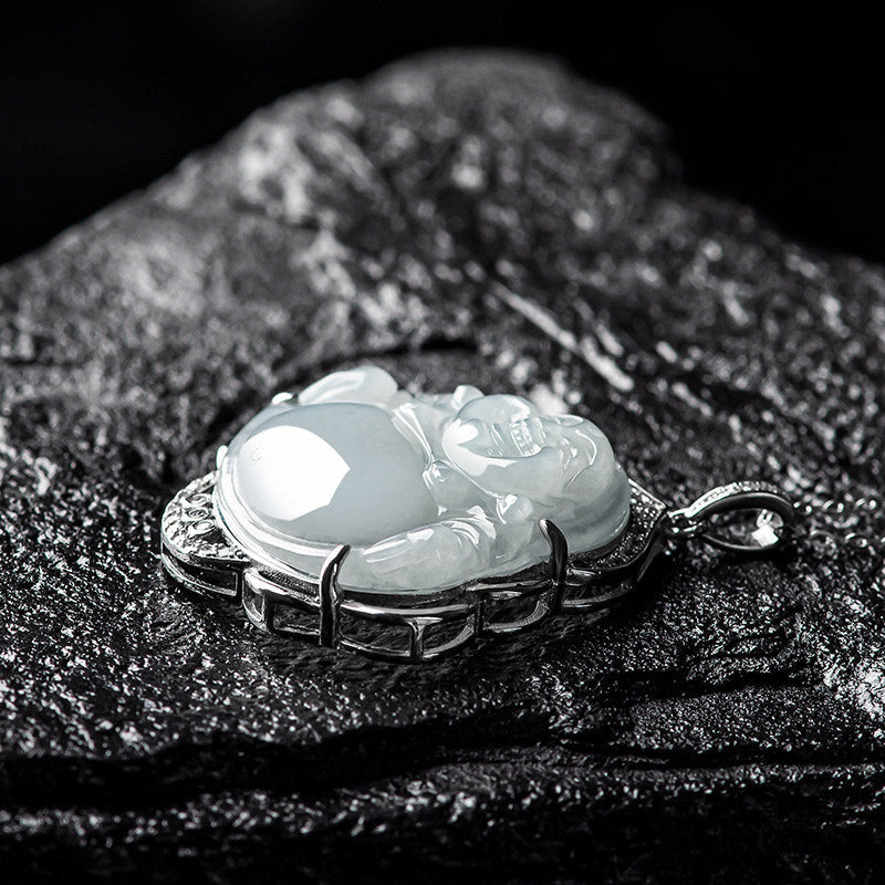 925 Sterling Silver Jade Necklace | Laughing Buddha Abundance
