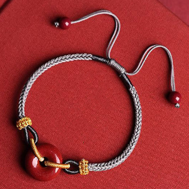 Cinnabar Peace Buckle Braided Rope Bracelet for Protection