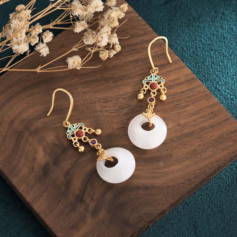 White Jade Blessing Drop Earrings for Protection & Luck