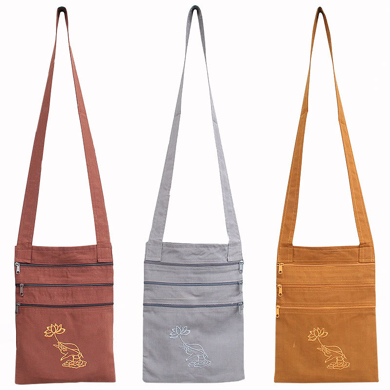 Cotton Lotus Embroidered Spiritual Practice Shoulder Bag