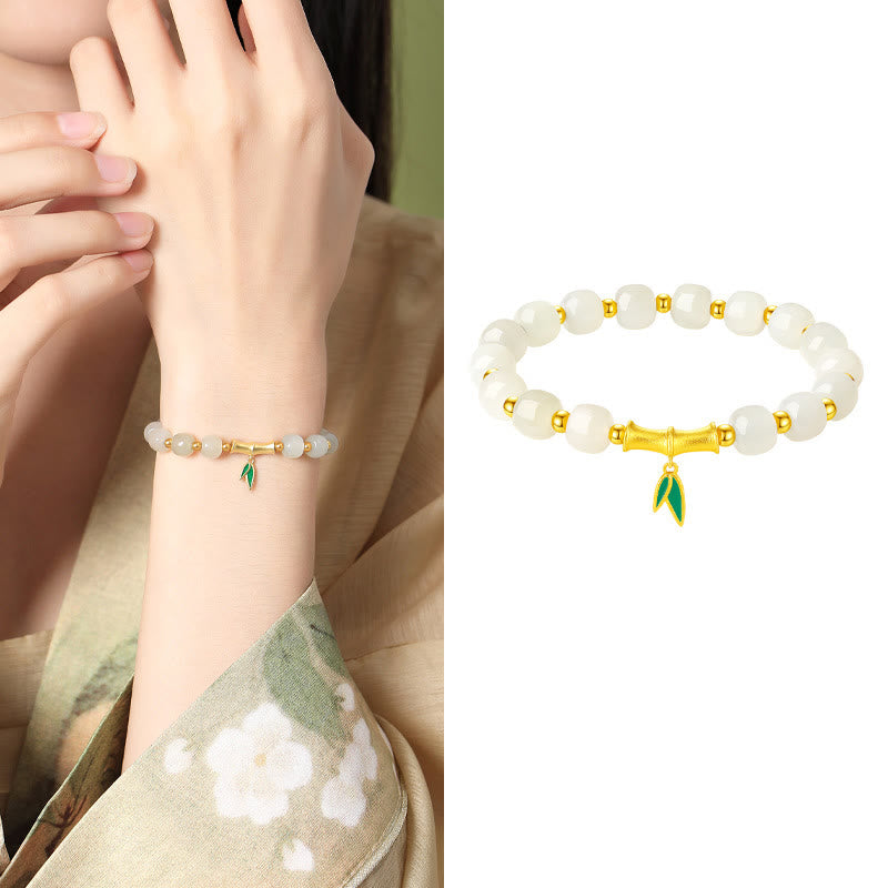 Sterling Silver White Jade Protection Bracelet 6*7mm