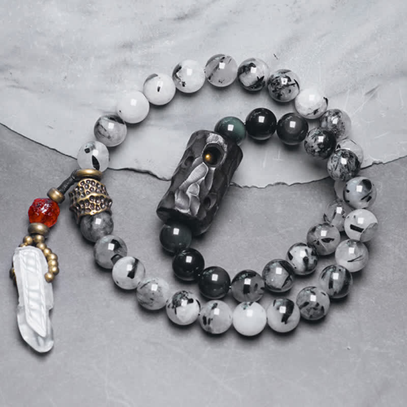 Black Rutilated Quartz Clear Quartz Couple Bracelet 8mm
