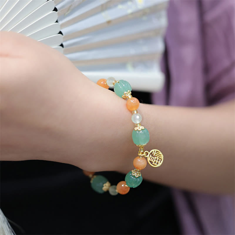Golden Silk Jade Fu Charm Wealth Bracelet 14-16cm