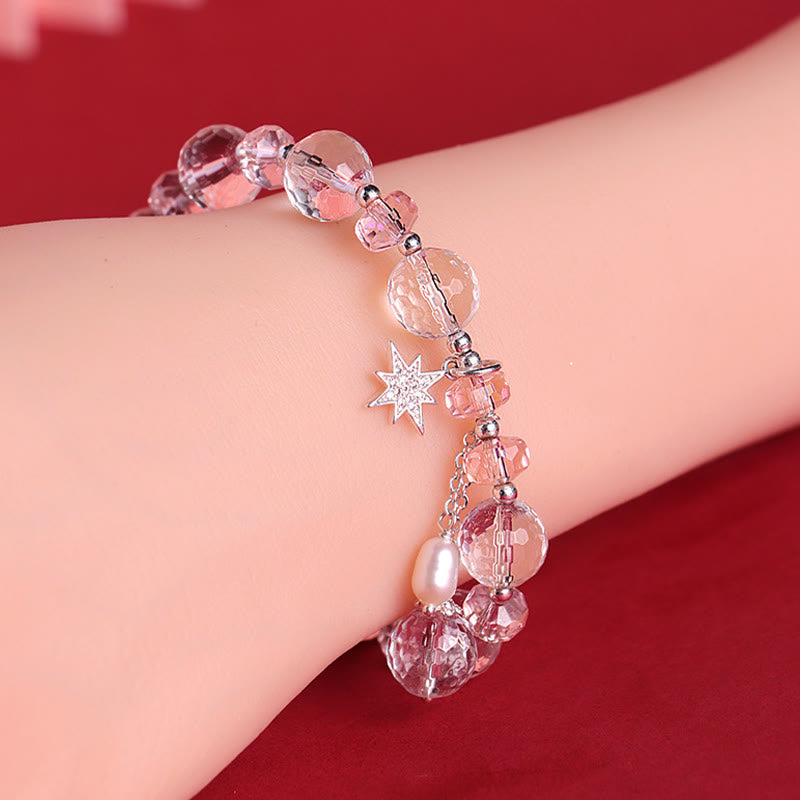 White Crystal and Pink Crystal Protection Star Bracelet