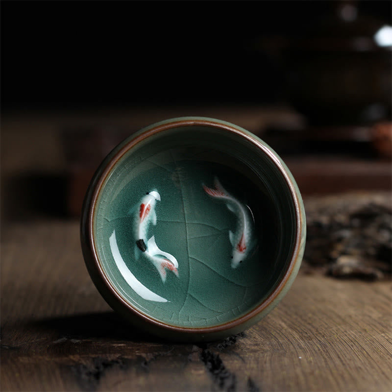 Colorful Koi Fish Ceramic Teacup 60ml | Zen Decor
