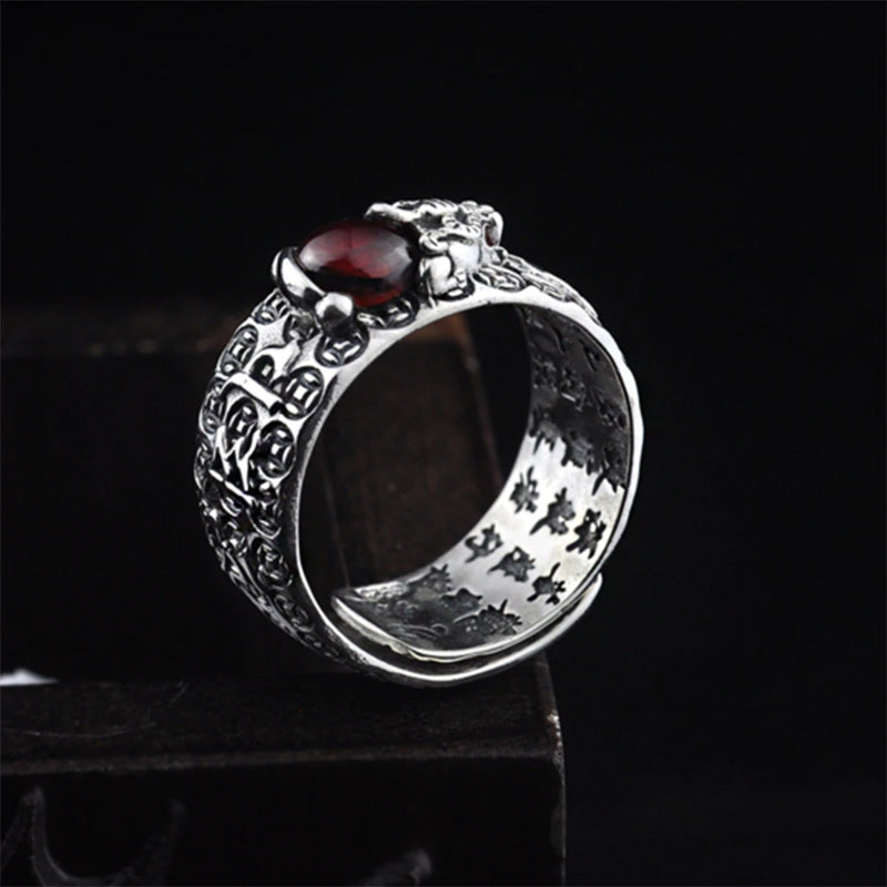 PiXiu Red Garnet Wealth Ring | Feng Shui Unisex 10mm