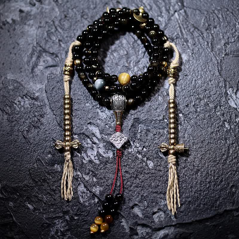 108 Bead Gold Sheen Obsidian Tigereye Wealth Bracelet