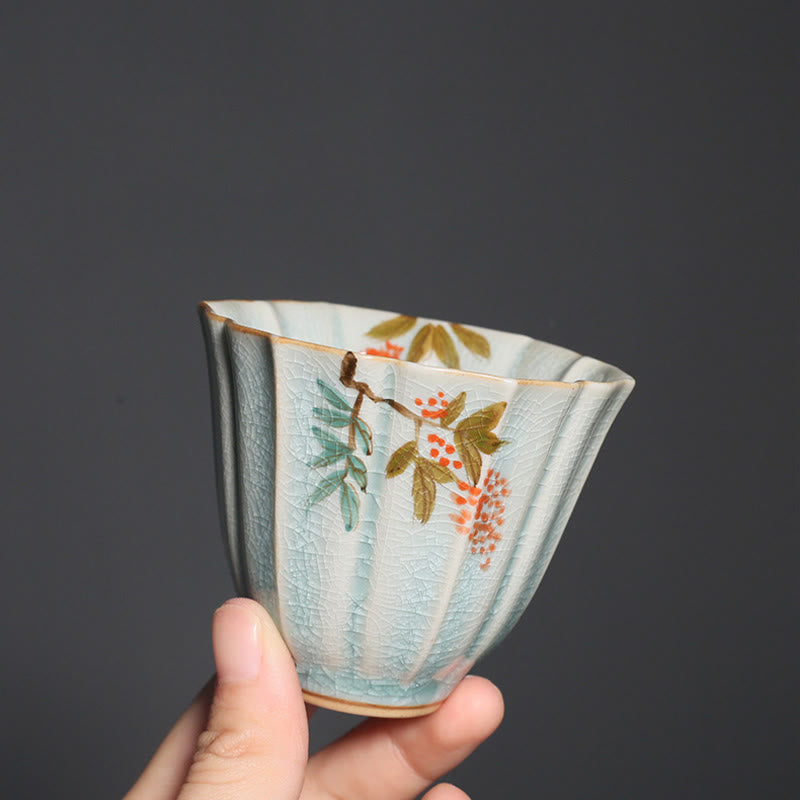 Loquat Dogwood Ceramic Kung Fu Tea Cup 75ml Zen Decor