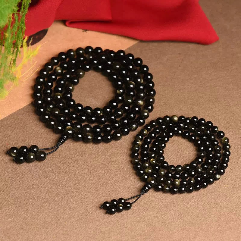 Gold Sheen Obsidian 108 Beads Wealth Mala Bracelet