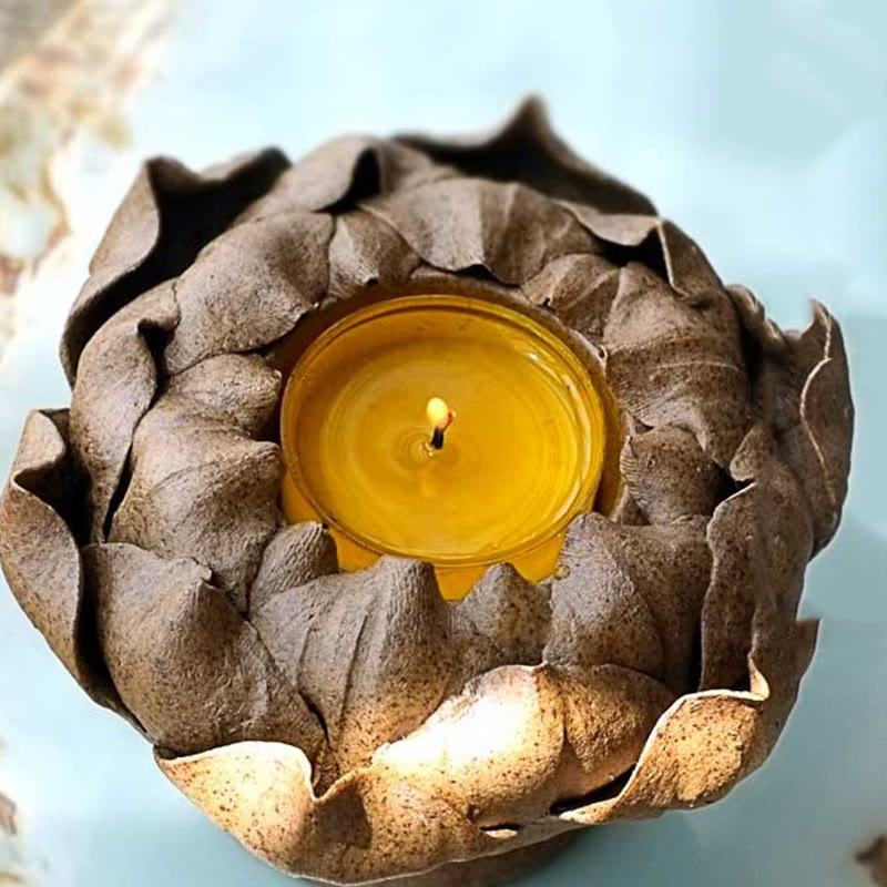 Lotus Flower Ceramic Candle Holder 11cm | Spiritual Home Accent