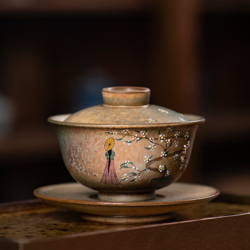 Hanfu Girl Porcelain Gaiwan Tea Cup 150ml Hand-Painted