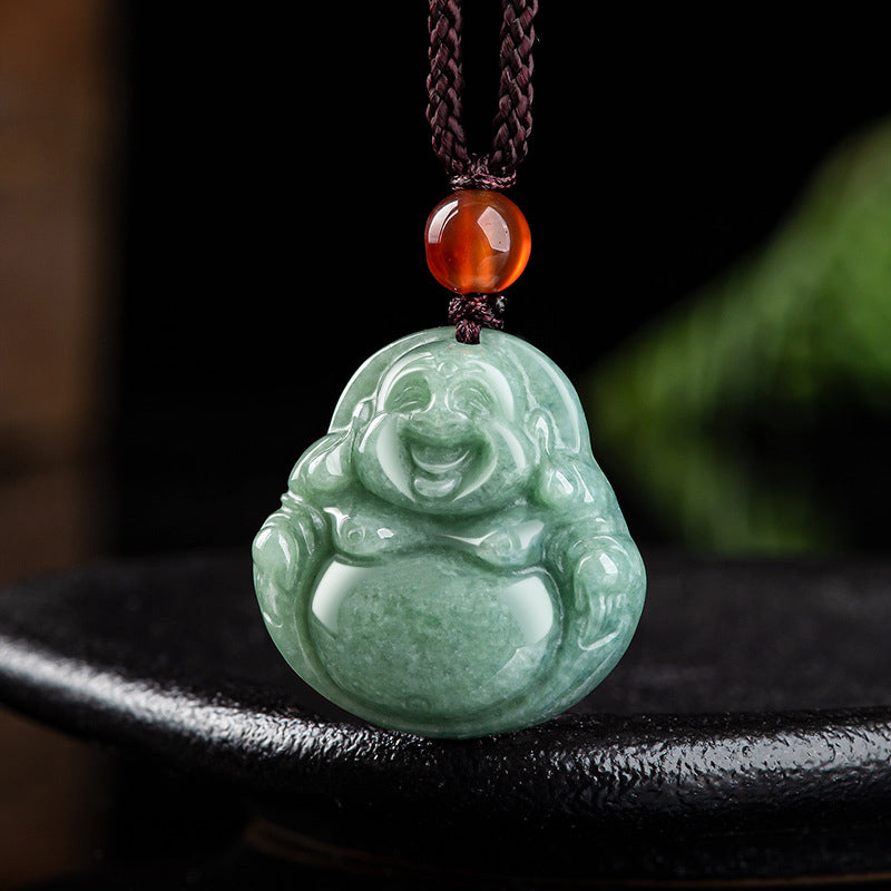 Unisex Cyan Jade Success Necklace with Buddha Symbol Pendant