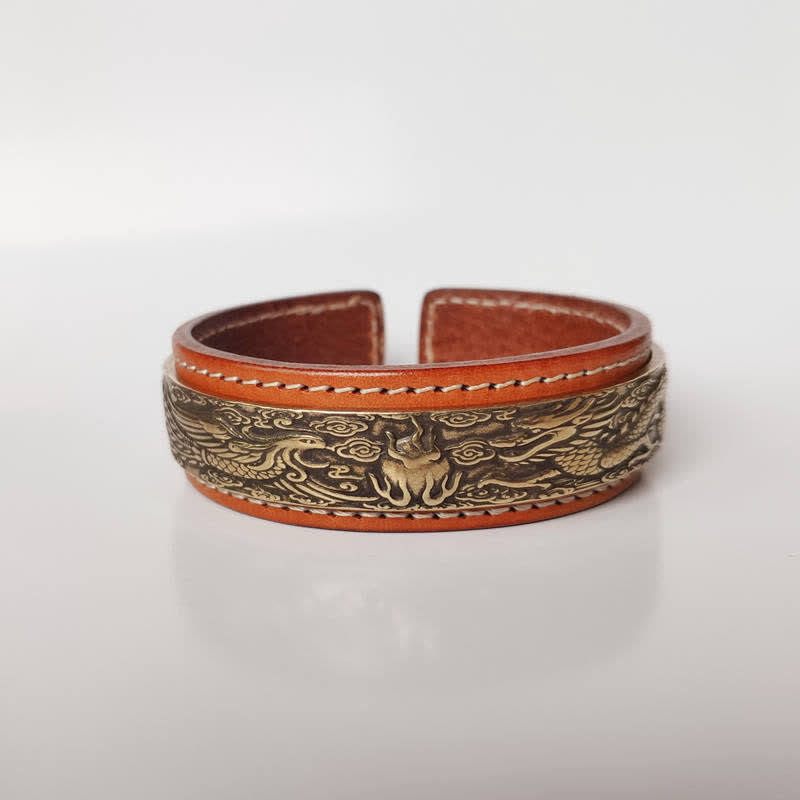 Om Mani Padme Hum Copper Leather Peace Cuff Bracelet Unisex