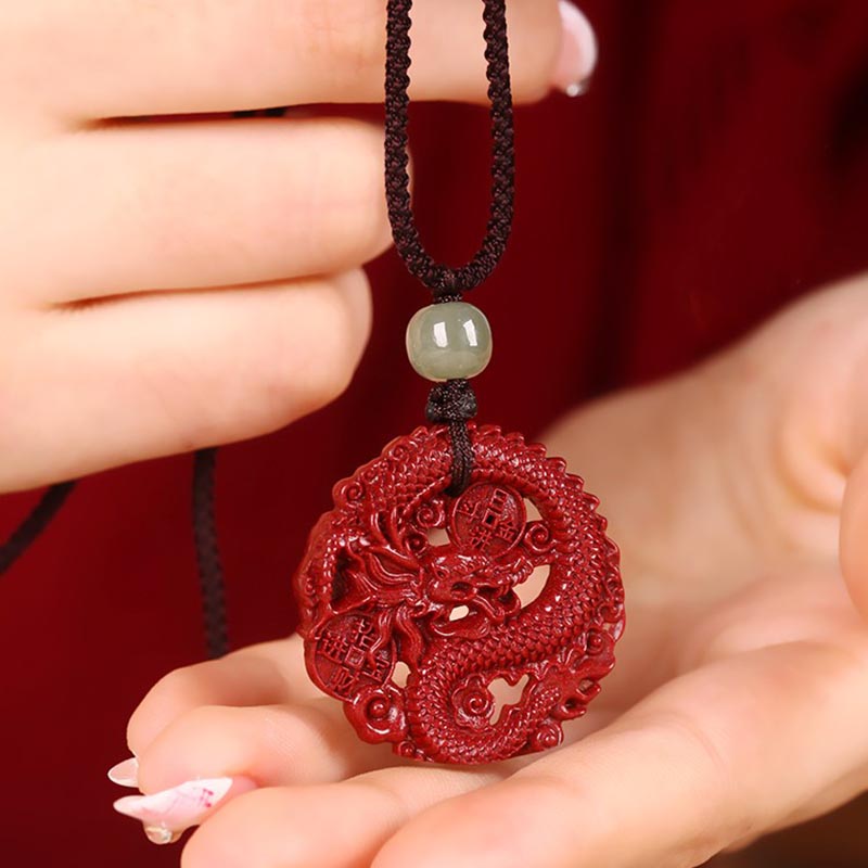 Year Of The Dragon Cinnabar Hetian Jade Necklace Pendant