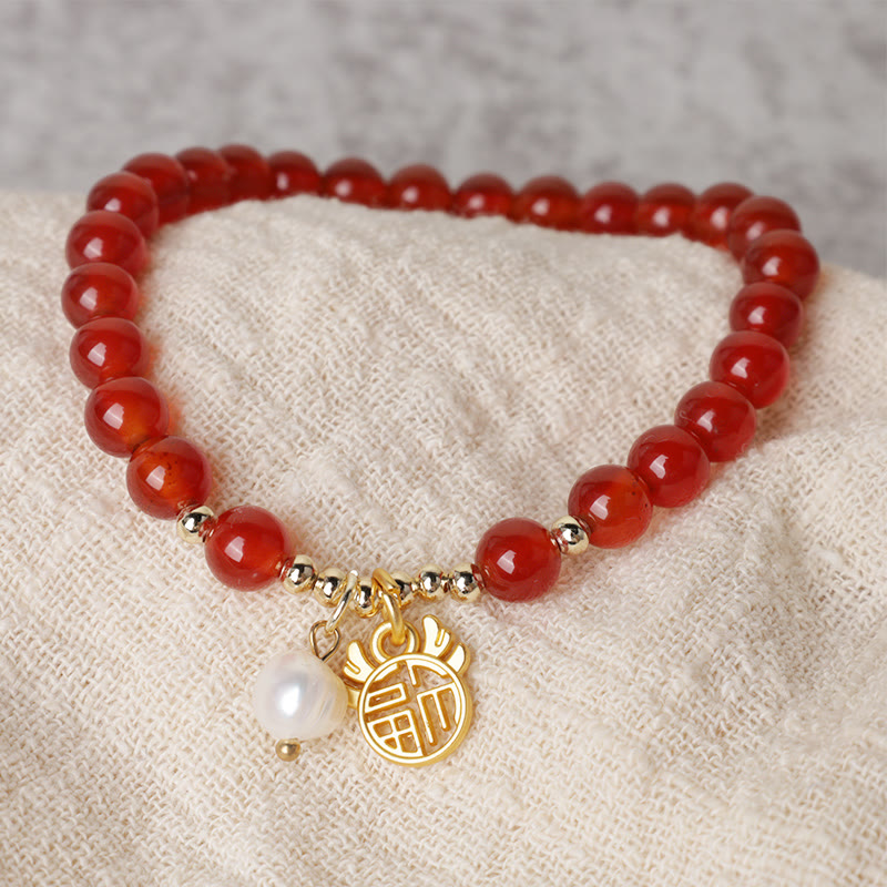 Year of the Dragon Red Agate Jade Peace Buckle Bracelet