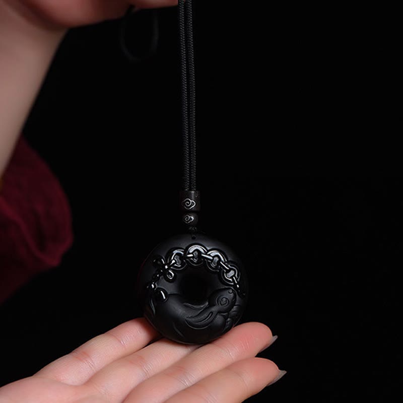Chinese Zodiac Black Obsidian Strength Necklace Pendant