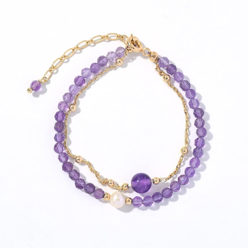 Amethyst 14K Gold Plated Double Layer Healing Bracelet