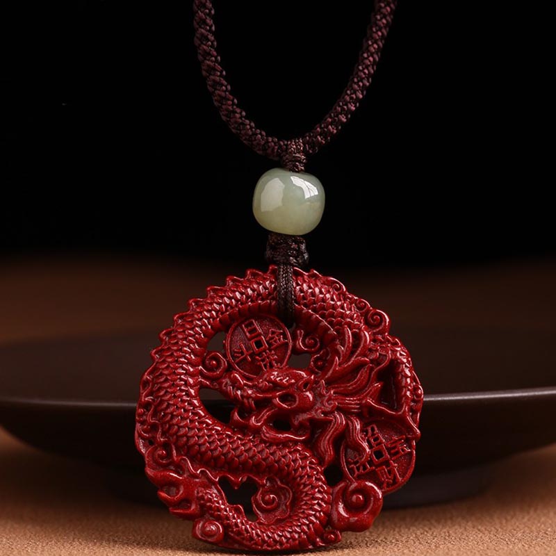 Year Of The Dragon Cinnabar Hetian Jade Necklace Pendant