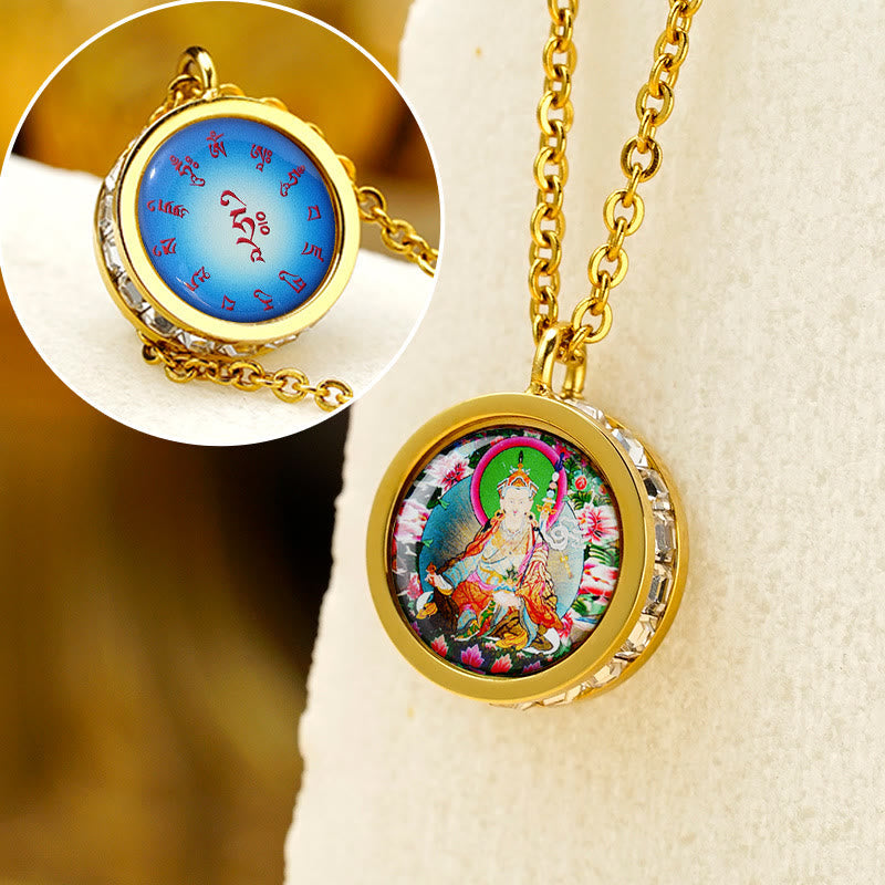 Titanium Steel Buddha Necklace | Green Tara & God Of Wealth Symbol