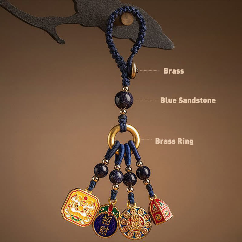 Copper Dancing Lion Wealth Key Chain for Car Hanging Charm