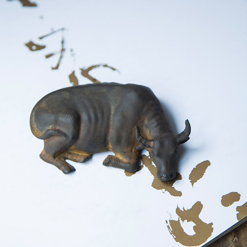 4in Water Buffalo Statue Iron Powder Resin | Feng Shui Decor