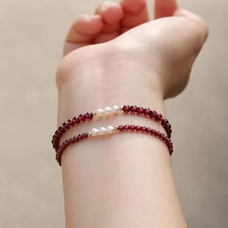 4mm Garnet Pearl Protection Bracelet with Natural Gem Beads