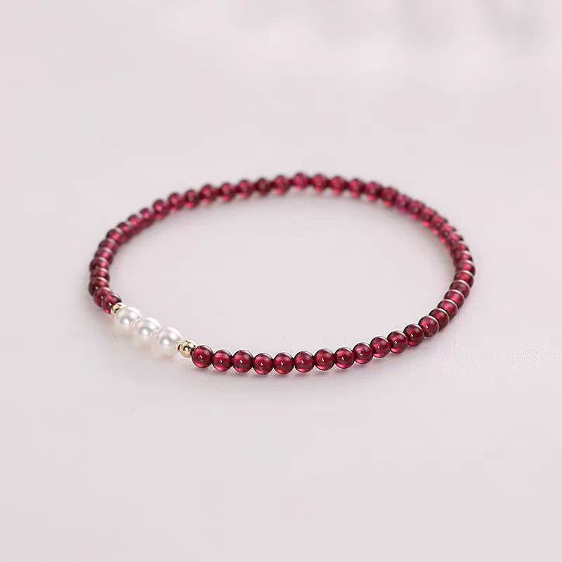 4mm Garnet Pearl Protection Bracelet with Natural Gem Beads