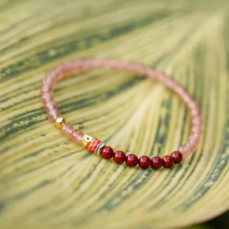 4mm Strawberry Quartz Lucky Koi Fish Healing Bracelet