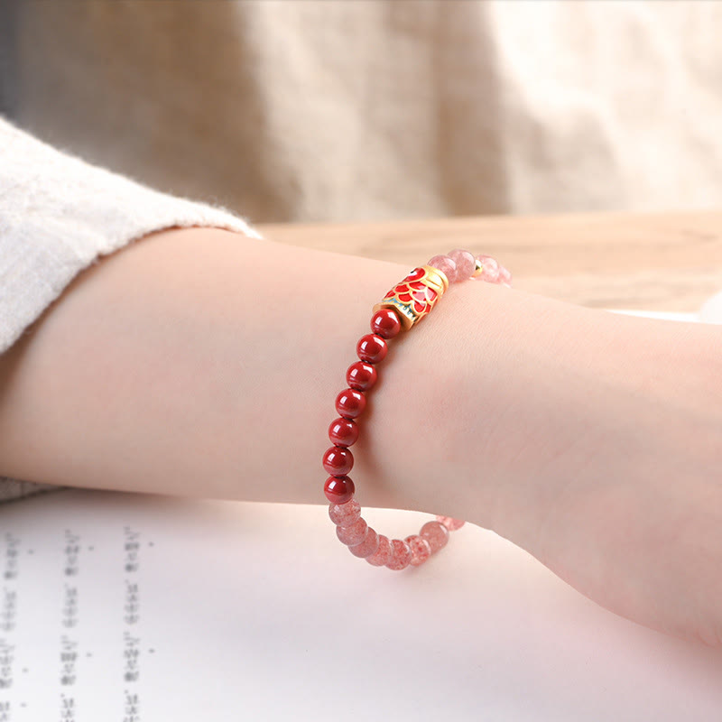 4mm Strawberry Quartz Lucky Koi Fish Healing Bracelet