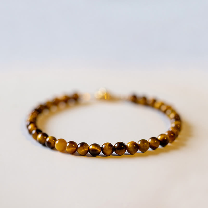 4mm Tiger Eye Protection Bracelet in 14K Gold Plating