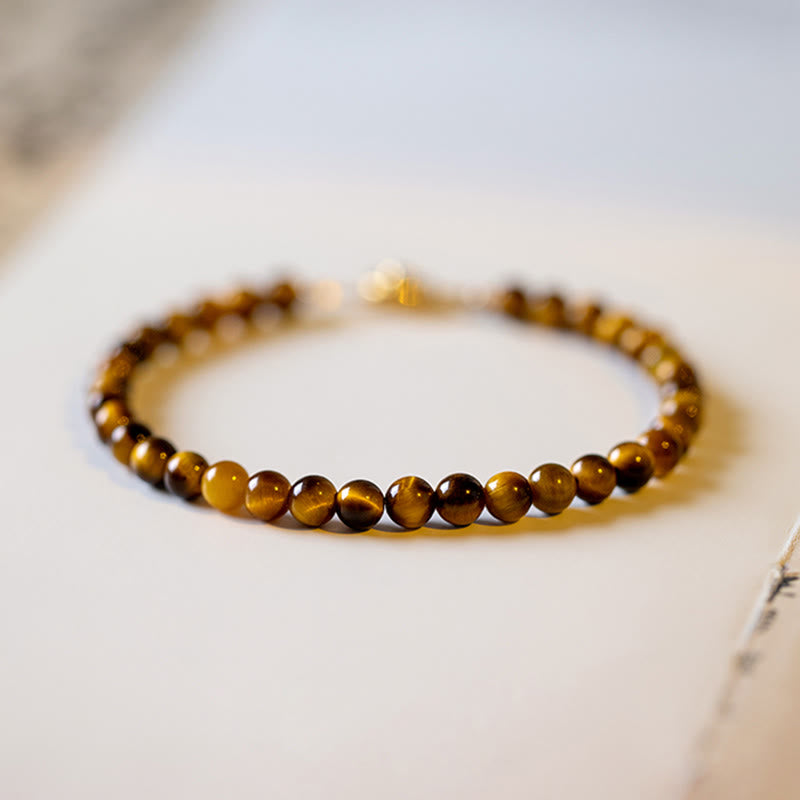 4mm Tiger Eye Protection Bracelet in 14K Gold Plating