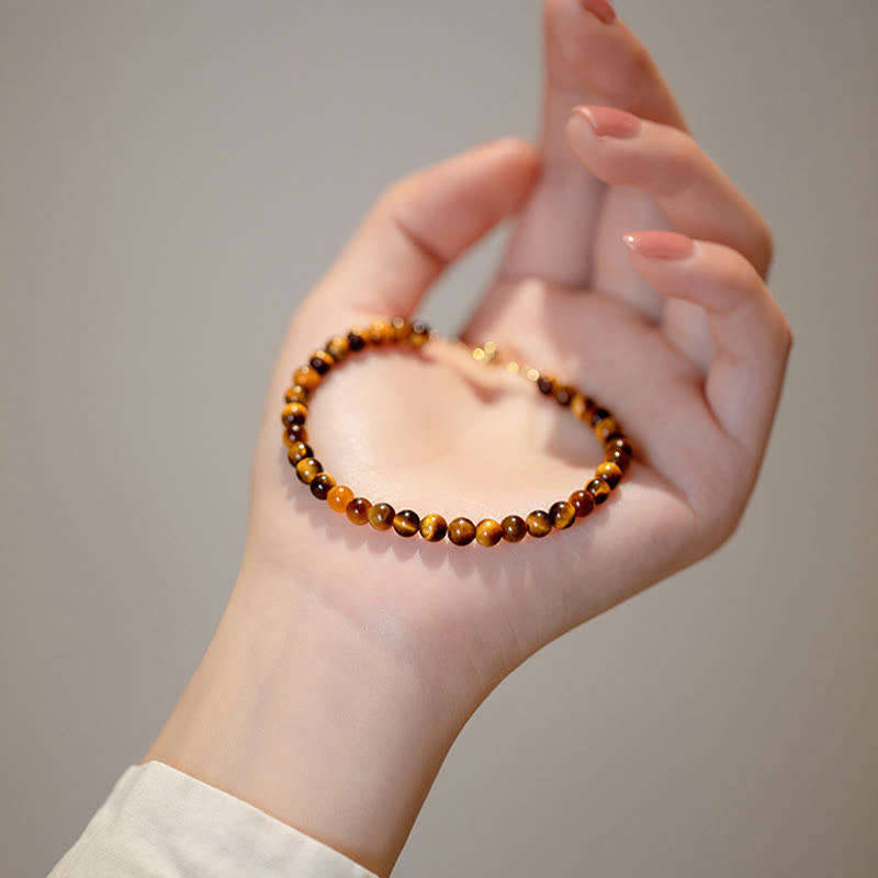4mm Tiger Eye Protection Bracelet in 14K Gold Plating