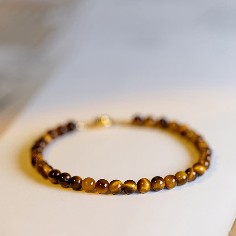 4mm Tiger Eye Protection Bracelet in 14K Gold Plating