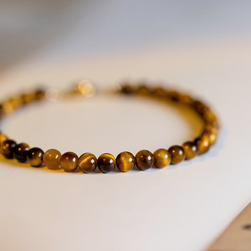 4mm Tiger Eye Protection Bracelet in 14K Gold Plating