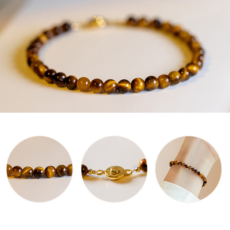 4mm Tiger Eye Protection Bracelet in 14K Gold Plating