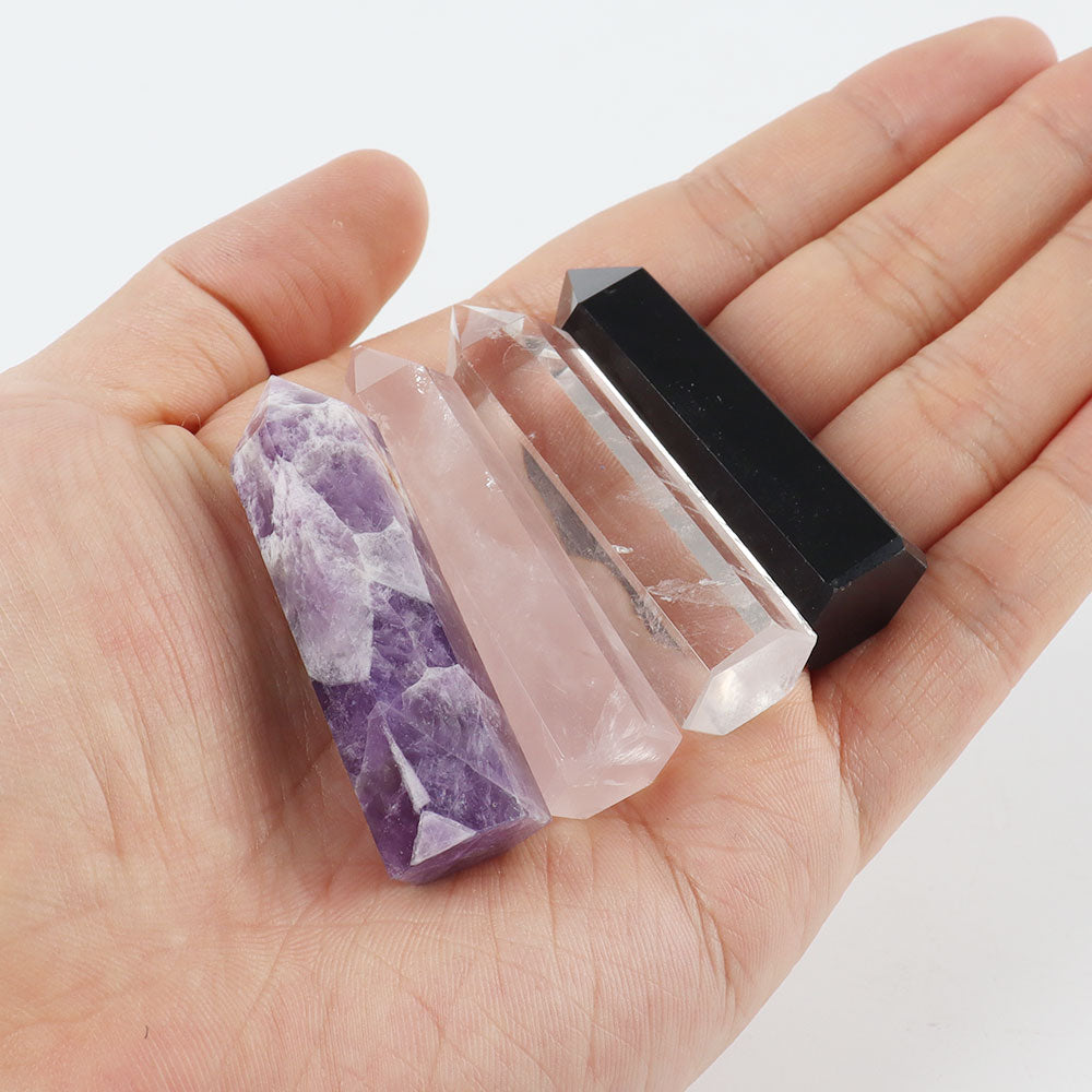 4pcs Natural Crystal Healing Points Kit - Amethyst Rose Quartz Obsidian